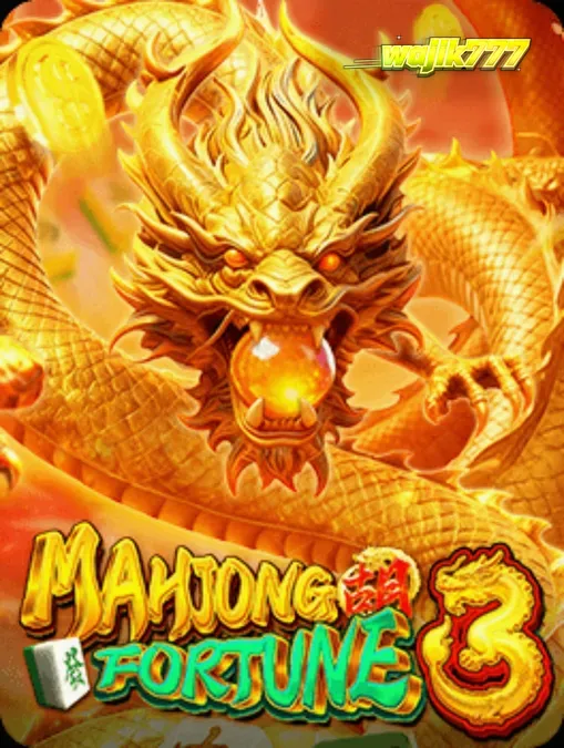 Tampilan visual slot Mahjong Fortune 3 dengan tema naga emas dan ubin Mahjong.